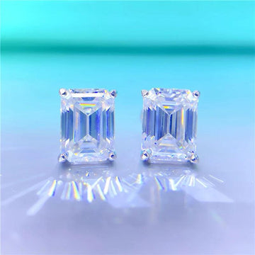 Classic 0.5-2CT Emerald Cut Rectangle Moissanite Diamonds Earrings - Sterling Silver Fine Jewellery For Men and Women - The Jewellery Supermarket